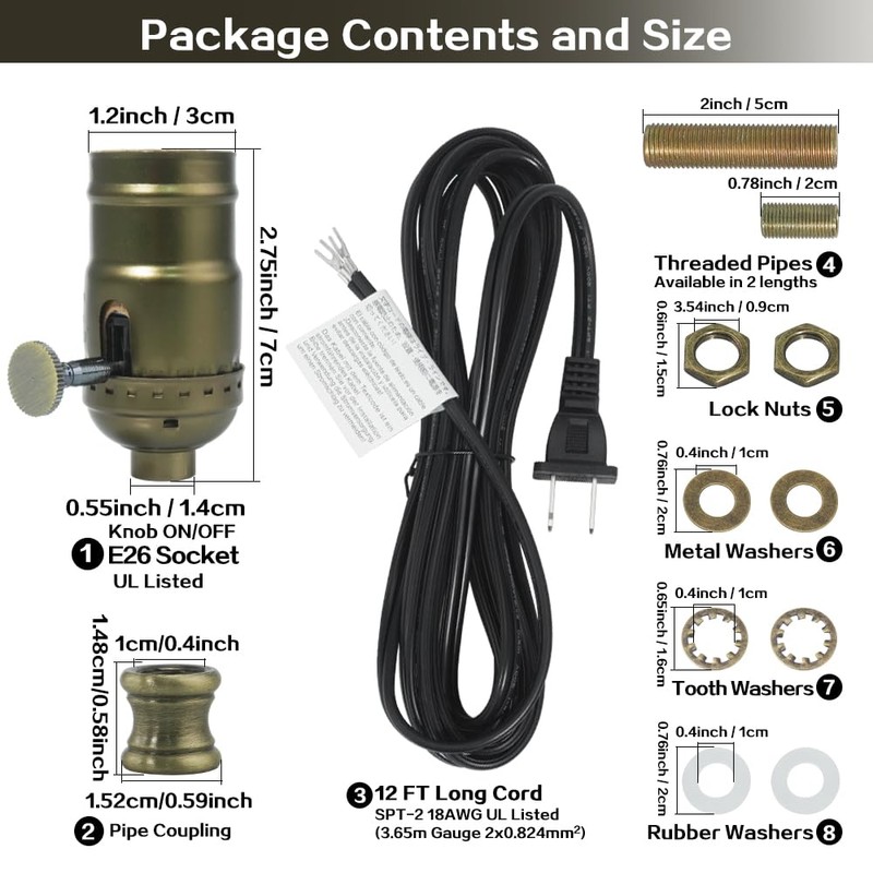 Asjeumt Lamp Rewire Kit Lamp Socket Replacement Kits 12 Foot