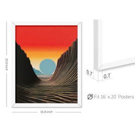 Poster Master Psychedelic Poster - Blue Moon Print - Red Sky Art - Surreal Art - Trendy Art - Trippy Art - Gift for Men & Women - Avant Garde Decor for Living Room or Dorm, 16x20 White Framed