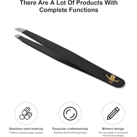Burax Burax Tweezers for Facial Hair Women Professional Stainless Steel Precision Tweezers for Women & Men (1 Pack Black)