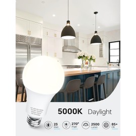 KINDEEP 23W LED Bulbs, A21 Super Bright Light Bulb, 150W-200W Incandescent Bulb Equivalent, E26 LED Light Bulbs, 2500 Lumens, Daylight White 5000K for Store, Garage, Warehouse, 6 Pack