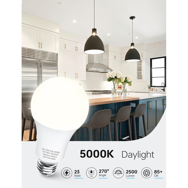 KINDEEP 23W LED Bulbs, A21 Super Bright Light Bulb, 150W-200W