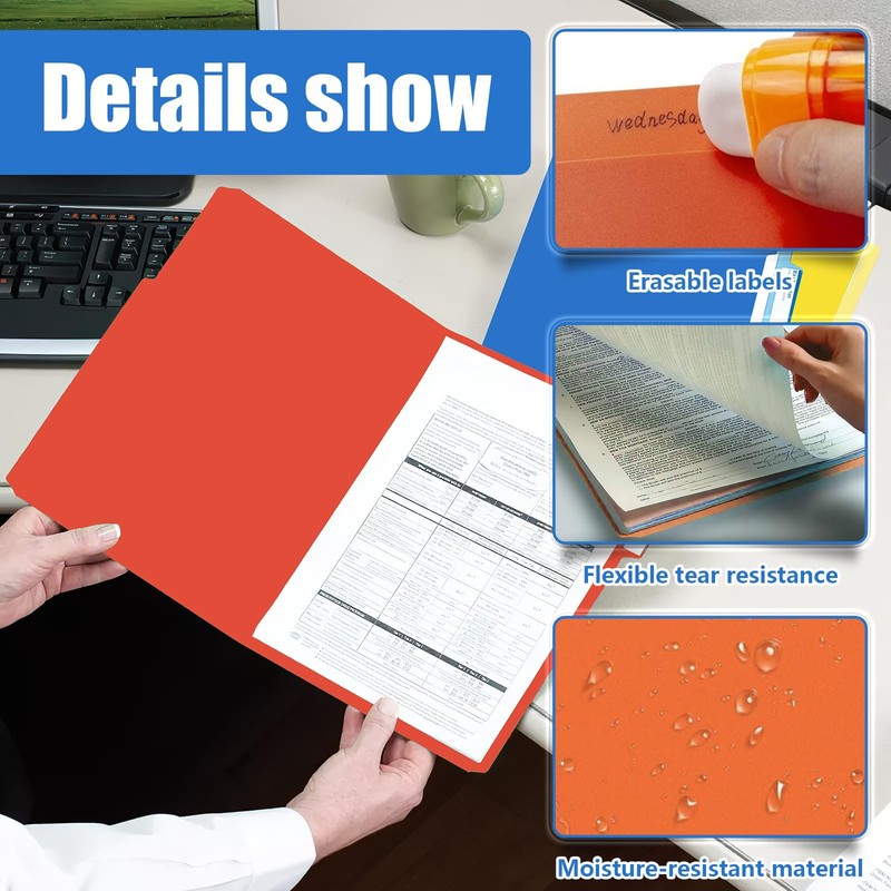 Manila File Folders, 18 Pcs Reinforced File Folders, Plastic File