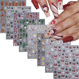 8 Sheets Christmas Nail Art Stickers Decals Self-Adhesive Pegatinas Uñas Holiday Santa Hat Snowman Snowflake Elk Gingerbread Xmas Tree Winter Nail Supplies Nail Art Design Decoration Accessories