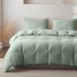 BISELINA 100% Cotton Duvet Cover Set Waffle Weave 3PCS (1 Comforter Cover, 2 Pillow Shams) Reversible Soft Skin-Friendly Breathable Shabby Chic Bedding for All Season - Mint Green, King Size