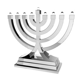 Zion Judaica - Minorá eléctrica con batería LED o USB - Botón de pulsación de múltiples ajustes de luz - Menorá pequeño funciona con pilas para oficina, coche, hogar, decoración de Janucá (plata)