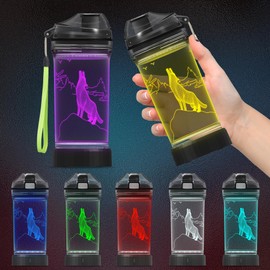 CoolGift Mart Wolf Gifts, Light Up 3D Wolf Water Bottle, 14oz Tritan BPA Free - Gift for Boys Girls- Kids Drinking Cup - Christmas Holiday