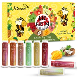MuseLuxe 8 Pack Lip Balm natural Lip Balm Bulk with Vitamin E and Coconut Oil Lip Care Product Moisturizing Soothing Chapped Lips Bulk Party Favors for Women - 8 Flavors