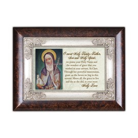 Cottage Garden St. Clare Pray for Us Italian Wood Finish Jewelry Music Box Plays Song Ave Maria