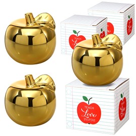3 Pcs Teacher Gifts Ceramic Golden Apple Teacher Appreciation Gifts Golden Apple Award Teacher Gifts for Women Men Graduation Teacher's Day Office Decor