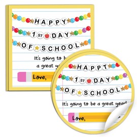 HandEasy 40 Pcs Happy First Day of School Gift Tags, Welcome Back to School Adhesive Gift Labels Stickers, Classroom Party Favors Present Decorations-A06
