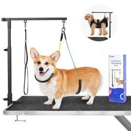 Pawaboo Dog Grooming Table Arm with Grooming Hammock, 35" Dog-Grooming-Arm Dog Grooming Stand and Free Two No Sit Haunch Holder with Grooming Loop, Foldable Dog Grooming Arm for Small Medium Pet