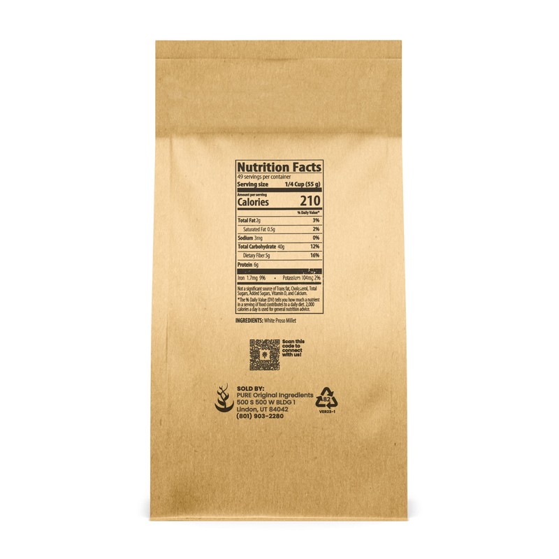 Pure Original Ingredients Hulled Millet (6 lb) Whole Grain, Hulled