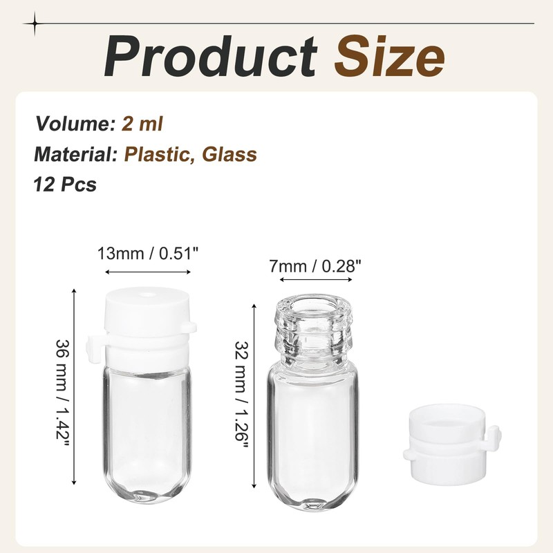 PATIKIL 12個セット 透明ガラスバイアル スナップ式キャップ付き 2ml 小型液体サンプル瓶 漏れ防止 携帯用液体保存容器 香水・精油・しやく用 ホワイト