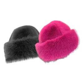 corfhy 2PCS Women's Winter Furry Hat, Faux Fur Russian Cossack Style Hat Headbands for Women Winter Russian