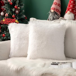 Miulee Set of 2 Cushion Covers, Artificial Fur, Decorative, Cuddly, for Sofa Cushion, Plush Cushion, Cuddly Couch Cushion, Super Soft, Fluffy Cushion Cover for Sofa, 50x50 cm, White