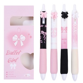 MOZXIRZ 4 Pcs Cute Retractable Pens Bowknot Gel Pens Soft Grip Black Ink Pens 0.5mm Fine Point Smooth Writing Pens Office School Supplies Women Girls Pens (Pink)