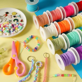 Macaron Matte Lanyard String,15 Rolls Gimp Boondoggle String Plastic Lacing Cord Plastic String Kit for Friendship Bracelets Jewelry Making