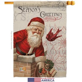 Antique Santa Holiday Garden House Flags Kit Wintertime Christmas Marry Xmas Present Reindeer Season Snow Small Decorative Gift Yard Banner Made In USA 28 X 40