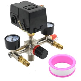 EATAKWARD Yellow Bottom Air Compressor Pressure Switch Control Valve, 90-120 PSI Pressure Regulator with Gauge Connector Kit for Industrial Commercial Residential Environments (American Pattern)