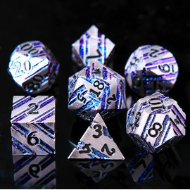 Metallic Glitter Stripes DND Dice Set, 7pcs Heavy Metal Polyhedral Dice Set for Dungeons and Dragons Polyhedral Role Playing Game