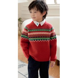 SMILING PINKER Toddler Boys Christmas Sweater Knit Santa Reindeer Winter Pullover Crewneck Warm Chunky Top(3T,Red)