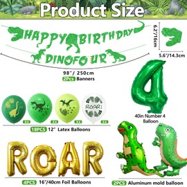 Dino Four Birthday Party Decoration, 4th Dinosaur Birthday Decorations, Dino Four Banner, Roar Balloons, Four Birthday Decorations for Boys Kids 4th Dinosaur Party Supplies