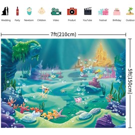 Hnmdmyi 2.1 x 1.5 m Photo Background Under the Sea Bubble Castle Blue Sea Grass Shell Photography Background Little Mermaid Birthday Party Baby Shower Decorations Banner Photo Booth Props