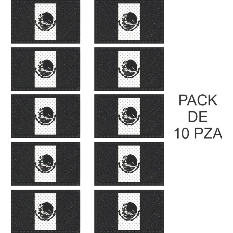 Pack Mexico Parche Bandera Bordada Negra Blanco Color Negro