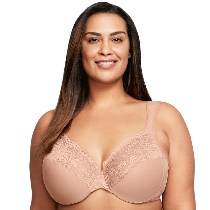 Glamorise Women's Plus Size Low Cut Wonderwire Lace Bra Underwire