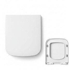 Minsha MinS03 square toilet seat, glossy finish, designed for 16.5”L x 15“W toilets, features a soft-close seat, quick-release hinges, high-strength PP material, and easy installation
