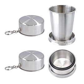 DIYCUT Pack of 2 Foldable Stainless Steel Drinking Cups, Portable Camping Cups, Foldable Cups, 150 ml Cup, Foldable for Everyday Use, Camping, Travel