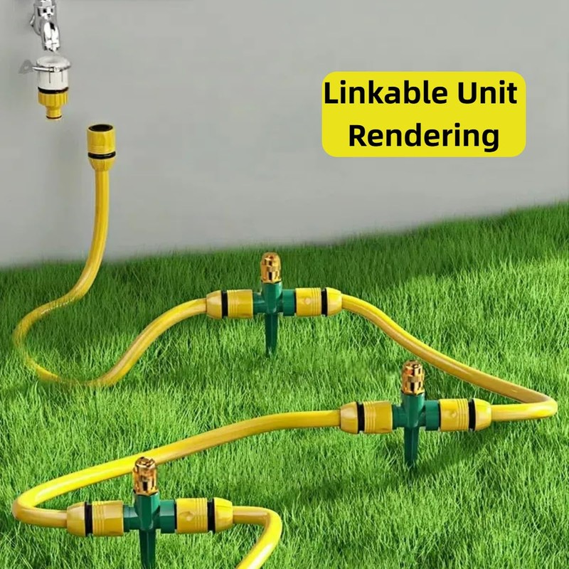 Metal Lawn Sprinkler, Automatic Brass Sprinkler with Spike Base, 360°