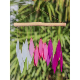 Pink & Purple Glass Wind Chime Recycled Glass and Bamboo Driftwood Garden Chime Hanging Outdoors Indoors Multicoloured Fairtrade Eco Friendly Handmade