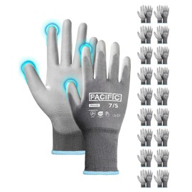 PACIFIC PPE Work Gloves PU Coated-18 Pairs, Touchscreen Working Gloves for Men and Women, Mechanic Gloves, Lightweight, Grey, Small