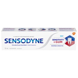 Sensodyne Sensitivity and Gum Mint Toothpaste, Strengthens and Protects Sensitive Teeth and Gums, 75 mL