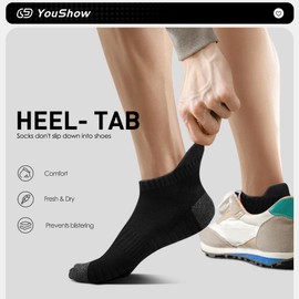 YouShow Ladies Socks Women Size 6-8 UK White Trainer Socks Mens 6-11 Black Running Athletic Ankle Sock Cotton Moisture Wicking for Gym Tennis Cycling Sport 8 Pairs