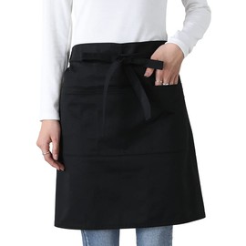 Enclosed Magazine Apron, Short, Plain Plain, Under-the-Waist Apron, Women's, Men's, Wrinkle Resistant, Dust Resistant, Unisex, Chef, Clerk, Kitchen, Restaurant, Coffee Shop, Black