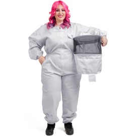 Bees & Co U73P Plus Natural Cotton Beekeeper Suit with Round Veil, S, White