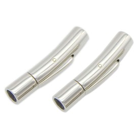 AKOAK Stainless Steel Jewelry Connector 2/4/6 mm Hole Tube Hook Clasps for DIY Leather Cord Bracelet Necklace Cord Ends Snap Lock,Pack of 2 (Silver, 2 mm)