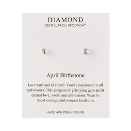 Philip Jones Sterling Silver April (Diamond) Birthstone Earrings Created with Zircondia® Crystals