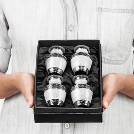 Trupoint Set of 4 Small Urns for Human Ashes Adult Male or Female - Holds 0.75 Lbs. Per Mini Urn, 2.75" x 1.75" Mini Cremation Urns, Keepsake Burial Urns with Case & Bags - White and Silver.
