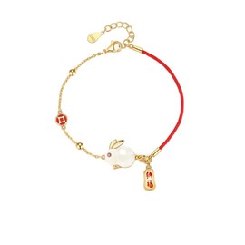 LRGKMCWTOB 2023 New Year Zodiac Lucky Rabbit Braided Strand Bracelets Chinese Zodiac Animal Charm Imitation Jade Yutu Adjustable Link Rope Bracelets Good Prospects Blessing Sign
