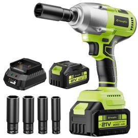 Yougfin Cordless Impact Wrench 550N.m (406 Ft-lbs), 1/2" Power Brushless Impact Gun with 4.0Ah Battery for Car Home, Electric High Torque Impact Driver - Ideal for Mechanic, Mechanical Engineer