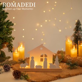 Nativity Scene Set Candle Holder - Romadedi Christmas Manger Indoor Decorations Small with Wooden Base White Nativity Set for Table Fireplace Mantle Ideal for Christmas Decor
