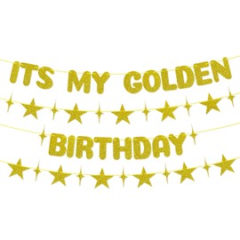 Pre Strung,Its My dorado Birthday Party Decoration, juego de pancarta de cumpleaños con purpurina dorada con estrellas