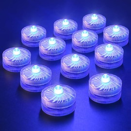 HL Submersible LED Light,Blue Small LED Light,100 Hours Waterproof Flameless Led Lights Battery Powered for Wedding Home Vase Festival Party Decoration 12pcs (Built-in 24 Batteries)