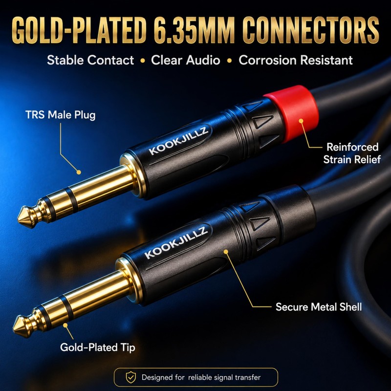 KOOKFJLLZ 1/4 Inch TRS Cable 10FT 2-Pack, 6.35mm Balanced OFC