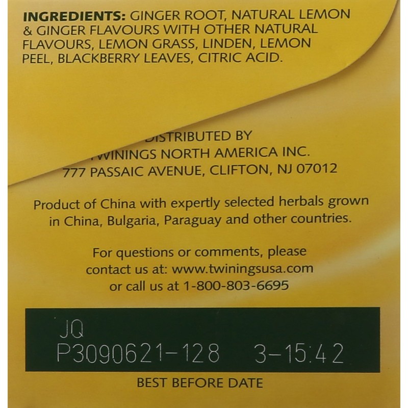 Twinings of London Lemon & Ginger Herbal Tea Bags, 25