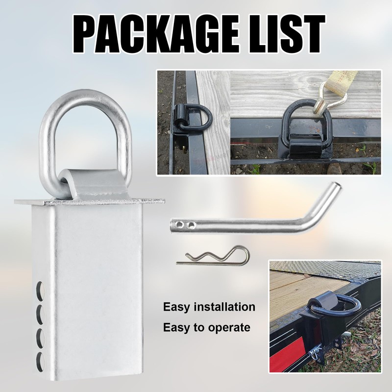 Heavy-Duty Trailer Stake Pocket D Rings with Anti-Loss Cord, Adjustable