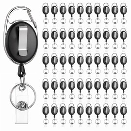 50 Pcs Heavy Duty Retractable Badge Reels, Badge Holder Clips Bulk ID Card Key Holders with Carabiner Belt Clip and Key Ring for Office Worker Doctor Nurse